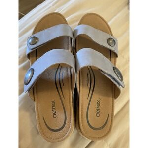 Aetrex Womens Blue Leather Comfort Sandal Shoes Sz 9